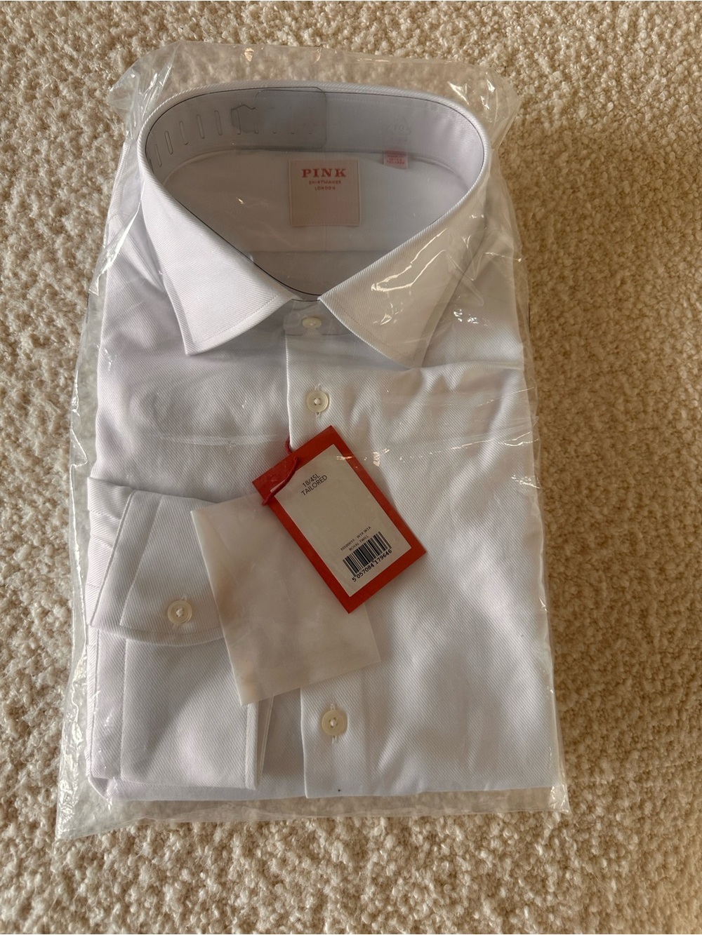 THOMAS PINK Twill Fabric Weave White Men's Dress Shirt - Classic Spread Collar